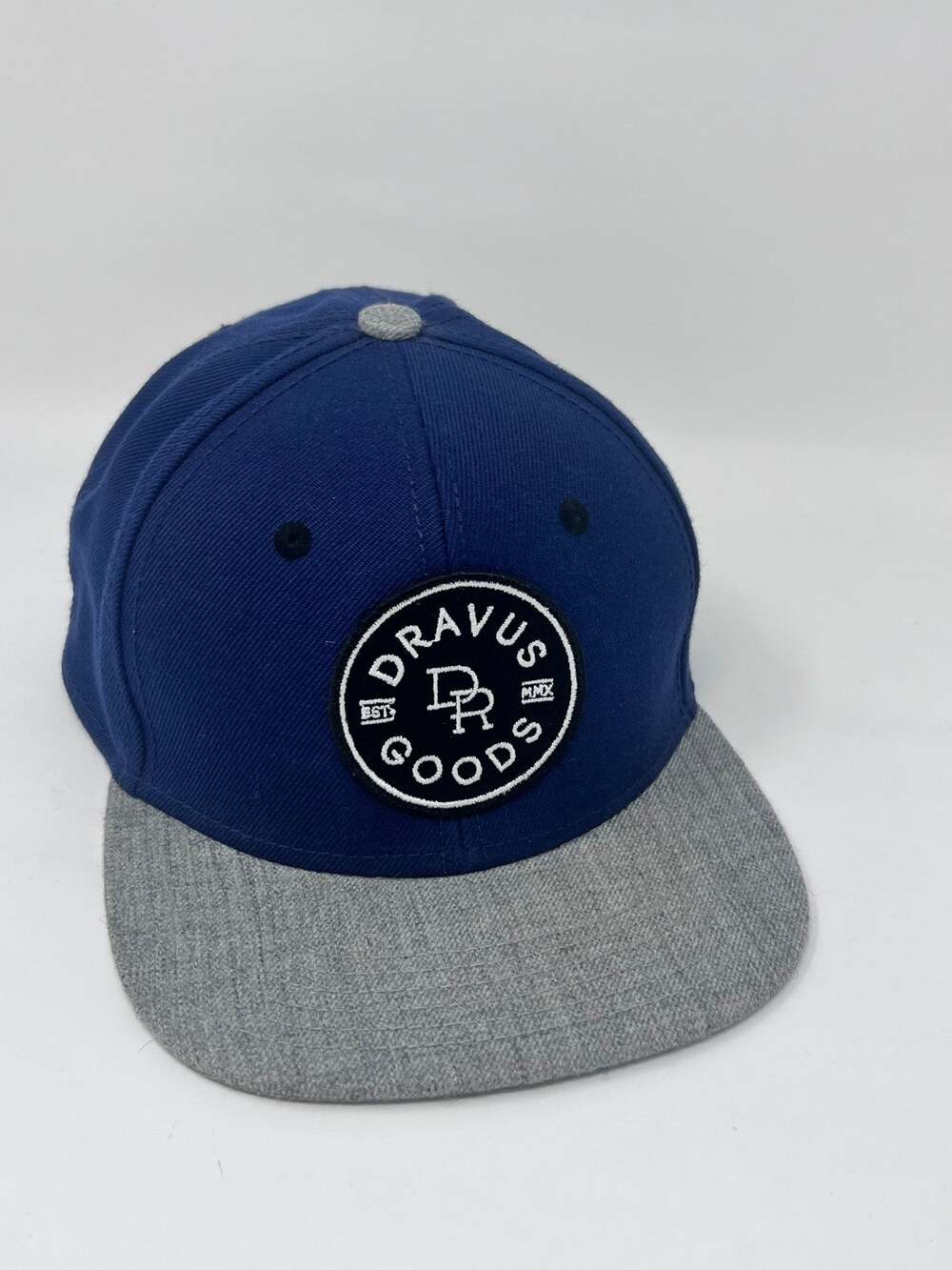 Dravus Goods Snapback Hat Blue Gray Flat Bill Adjustable Streetwear Skate Cap